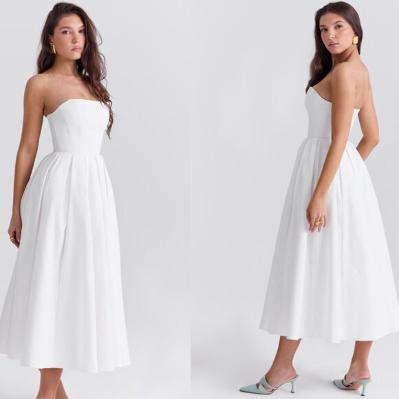 HOUSE OF CB 'Audrey' White Strapless Midi Sundress NWOT - Picture 4 of 9